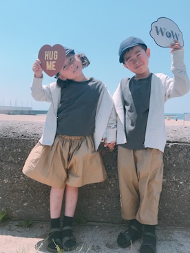 「FORK&SPOON（フォークアンドスプーン）のアイテム（帽子）」を使った、KANOさん（キッズ・100cm）の春コーディネート