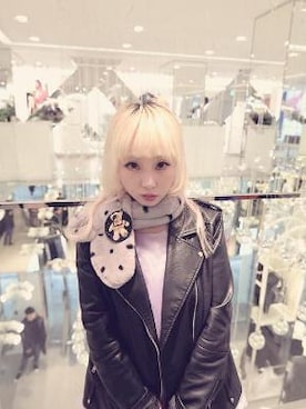 「アイテム（ネックウォーマー/スヌード、パープル系）」を使った、cindyさん（レディース・148cm）の冬コーディネート