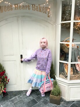 「アイテム（チョーカー、パープル系）」を使った、cindyさん（レディース・148cm）の冬コーディネート