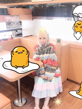 「アイテム（チョーカー、パープル系）」を使った、cindyさん（レディース・148cm）の冬コーディネート