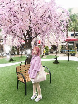 「アイテム（チョーカー、パープル系）」を使った、cindyさん（レディース・148cm）の冬コーディネート