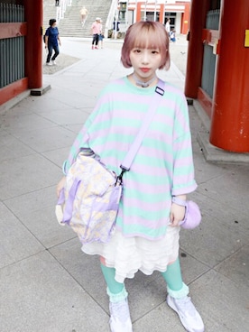 「アイテム（チョーカー、パープル系）」を使った、cindyさん（レディース・148cm）の秋コーディネート