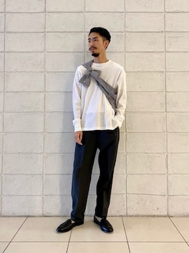 「たすき掛け」｜「アイテム（スリッポン）」を使った、ISHINOさん（メンズ・175cm）の春コーディネート