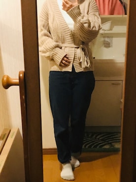 「OLIVE des OLIVE（オリーブデオリーブ）のケーブルベルト付ショートガウン（カーディガン/ボレロ）」を使った、HANAさん（レディース・150cm）の秋コーディネート