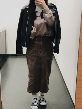 「MOUSSY（マウジー）のアイテム（ライダースジャケット）」を使った、HANAさん（レディース・150cm）の秋コーディネート