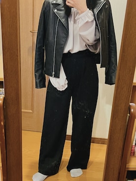「SLY（スライ）のアイテム（ライダースジャケット）」を使った、HANAさん（レディース・150cm）の春コーディネート