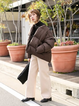 「select MOCA（セレクトモカ）の柔らかく履きやすいフェイクレザーゴールドビット付きローファー（ローファー）」を使った、SELECT MOCAさん（レディース・161cm）の冬コーディネート