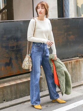 「select MOCA（セレクトモカ）のアイテム（ノーカラージャケット）」を使った、SELECT MOCAさん（レディース・161cm）の冬コーディネート