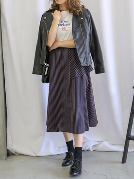「select MOCA（セレクトモカ）のアイテム（ライダースジャケット）」を使った、SELECT MOCAさん（レディース・160cm）の秋コーディネート