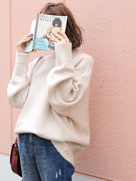 「select MOCA（セレクトモカ）の【GISELe4月号掲載】【GISELe12月号掲載】センタープレスストレートヘムラインカットオフダメージ加工デニム（デニムパンツ）」を使った、SELECT MOCAさん（レディース・160cm）の秋コーディネート