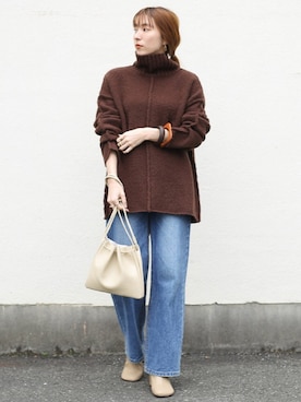 「select MOCA（セレクトモカ）のリンキングオーバーサイズタートルニット（ニット/セーター）」を使った、SELECT MOCAさん（レディース・160cm）の冬コーディネート