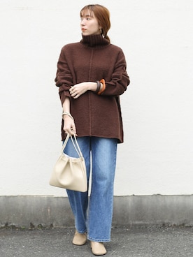 「select MOCA（セレクトモカ）のリンキングオーバーサイズタートルニット（ニット/セーター）」を使った、SELECT MOCAさん（レディース・160cm）の冬コーディネート