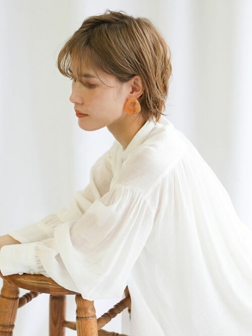 2021 SS シフォン楊柳バンドカラーシアーブラウス（シャツ/ブラウス