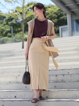 「select MOCA（セレクトモカ）のハイウエストロング丈ペンシルスカート（スカート）」を使った、SELECT MOCAさん（レディース・163cm）の夏コーディネート