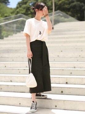 「select MOCA（セレクトモカ）のハイウエストロング丈ペンシルスカート（スカート）」を使った、SELECT MOCAさん（レディース・163cm）の夏コーディネート