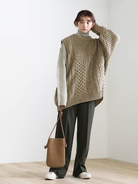 「select MOCA（セレクトモカ）のリンキングオーバーサイズタートルニット（ニット/セーター）」を使った、SELECT MOCAさん（レディース・163cm）の冬コーディネート