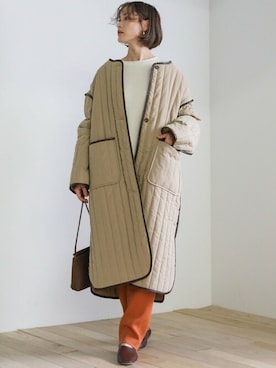 「select MOCA（セレクトモカ）のアイテム（ノーカラーコート）」を使った、SELECT MOCAさん（レディース・163cm）の冬コーディネート