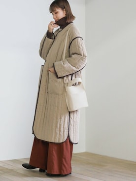 「select MOCA（セレクトモカ）のアイテム（ノーカラーコート）」を使った、SELECT MOCAさん（レディース・163cm）の冬コーディネート
