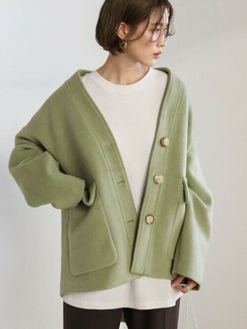 「select MOCA（セレクトモカ）のアイテム（ノーカラーコート）」を使った、SELECT MOCAさん（レディース・163cm）の冬コーディネート