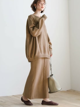 「ニットセットアップ」｜「アイテム（セットアップ）」を使った、SELECT MOCAさん（レディース・163cm）の冬コーディネート