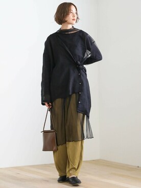 「シアーワンピース」｜「アイテム（バレエシューズ）」を使った、SELECT MOCAさん（レディース・163cm）の冬コーディネート