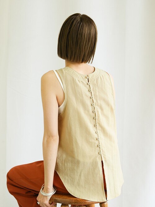 2WAYリネンブレンドノースリーブトップス（シャツ/ブラウス）｜select