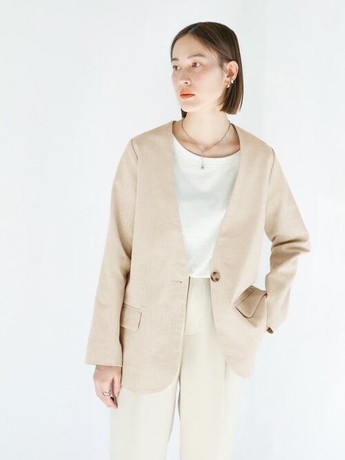 2022 SS ノーカラーヘリンボーンジャケット（ノーカラージャケット