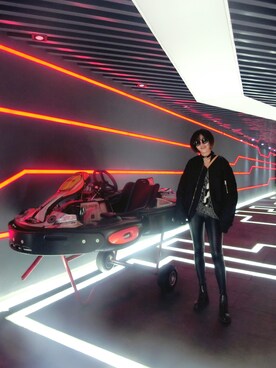 「SLY（スライ）のアイテム（ライダースジャケット）」を使った、白菟蓎さん（レディース・166cm）の春コーディネート