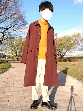 「アイテム（ステンカラーコート）」を使った、ゆーせーさん（メンズ・162cm・20代）の冬コーディネート