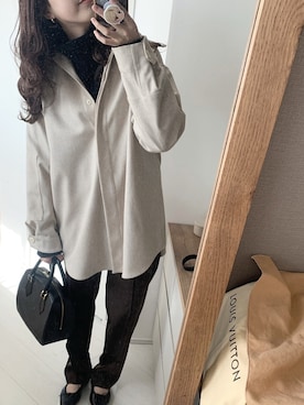 「ISOOK（アイスー）のシームステッチロングスラックスパンツ（その他パンツ）」を使った、CHiiiさん（レディース・163cm）の秋コーディネート