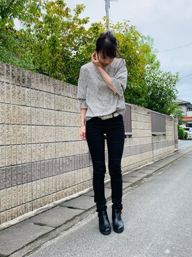 「UNIQLO（ユニクロ）のプリントボリュームスリーブブラウス（長袖）（シャツ/ブラウス、ブラック系）」を使った、Mai✩*॰¨̮さん（レディース・162cm）の秋コーディネート