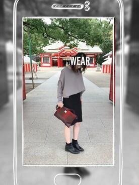 「HARRIS TWEED（ハリスツイード）のアイテム（トートバッグ、レッド系）」を使った、Mai✩*॰¨̮さん（レディース・162cm）の秋コーディネート