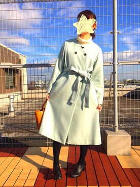 「bulle de savon（ビュルデサボン）のアイテム（ノーカラージャケット、ブルー系）」を使った、satiさん（レディース・159cm）の冬コーディネート