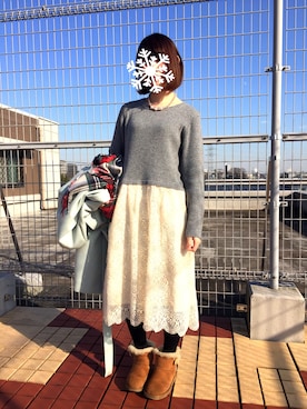 「SM2（エスエムツー）のアイテム（ワンピース、グレー系）」を使った、satiさん（レディース・159cm）の冬コーディネート