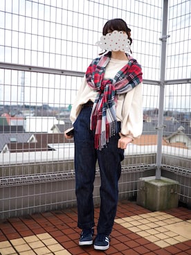 「ROPE' PICNIC（ロペピクニック）のアイテム（ストール/ショール、その他）」を使った、satiさん（レディース・159cm）の冬コーディネート