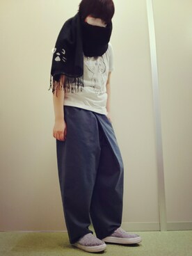 「にゃー」｜「アイテム（スリッポン）」を使った、クハさん（レディース・166cm）の春コーディネート