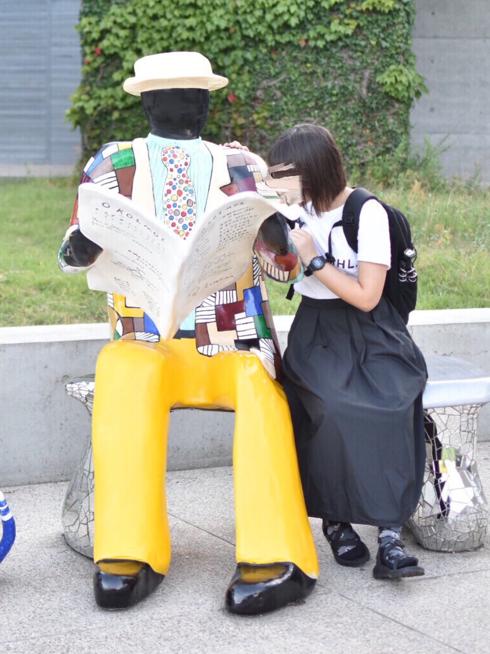 「バルーンスカート、旅行、直島、夏コーデ」｜「MHL.の・PRINTED JERSEY（Tシャツ/カットソー、ホワイト系）」を使った、台さん（レディース・160cm）の夏コーディネートの1枚目の写真