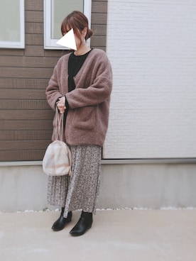 「巾着バッグ」｜「アイテム（ブーティ）」を使った、y + aさん（レディース・160cm）の冬コーディネート