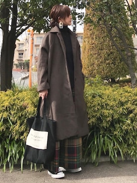 「マキシスカート」｜「アイテム（ステンカラーコート）」を使った、ＫＲさん（レディース・159cm）の冬コーディネート
