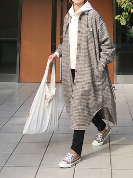フェイクウールチェックシャツコートを使った人気ファッションコーディネート Wear