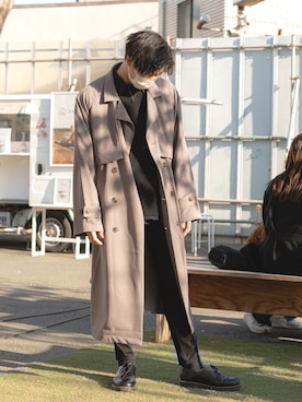「アイテム（トレンチコート、パープル系）」を使った、Lunaさん（メンズ・180cm）の春コーディネート