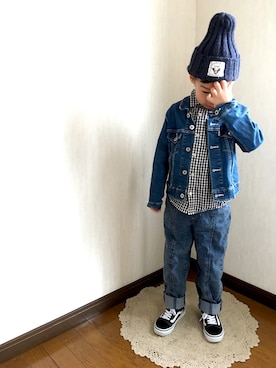 「EDWIN（エドウィン）のアイテム（ジャケット/アウター）」を使った、kさん（キッズ・120cm）の冬コーディネート