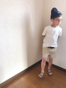 「BIRKENSTOCK（ビルケンシュトック）のBIRKENSTOCK NEW  YORK　　GK087783（サンダル）」を使った、kさん（キッズ・120cm）の夏コーディネート