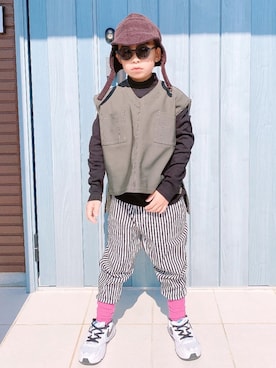 「ISOOK（アイスー）のアイテム（帽子）」を使った、kさん（キッズ・123cm）の秋コーディネート