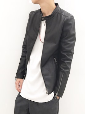 「アイテム（ライダースジャケット）」を使った、Matsuokaさん（メンズ・172cm・30代）の秋コーディネート