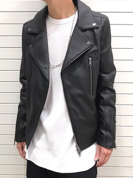 「アイテム（ライダースジャケット）」を使った、Matsuokaさん（メンズ・172cm・30代）の秋コーディネート