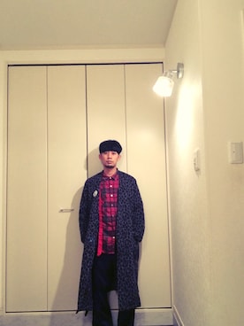 「Rebuild by Needles（リビルドバイニードルス）のアイテム（シャツ/ブラウス、レッド系）」を使った、RYOさん（メンズ・173cm）の冬コーディネート