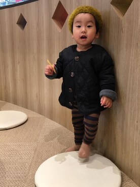 「cokitica（コキチカ）のアイテム（帽子）」を使った、kakeriko418さん（キッズ・80cm）の冬コーディネート