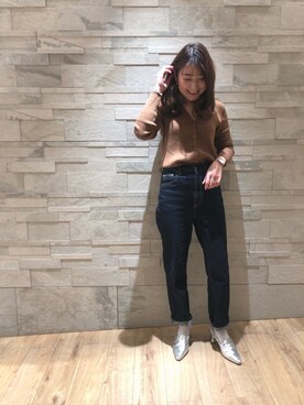 「RANDA（ランダ）のCAMILLE BIS RANDA/スクエアトゥバックバンドシューズ（ドレスシューズ、シルバー系）」を使った、narumi matsuokaさん（レディース・155cm）の冬コーディネート