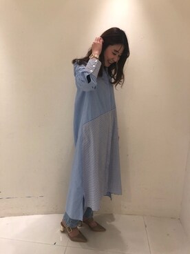 「RANDA（ランダ）のバックルミュール（パンプス、ベージュ系）」を使った、narumi matsuokaさん（レディース・155cm）の冬コーディネート